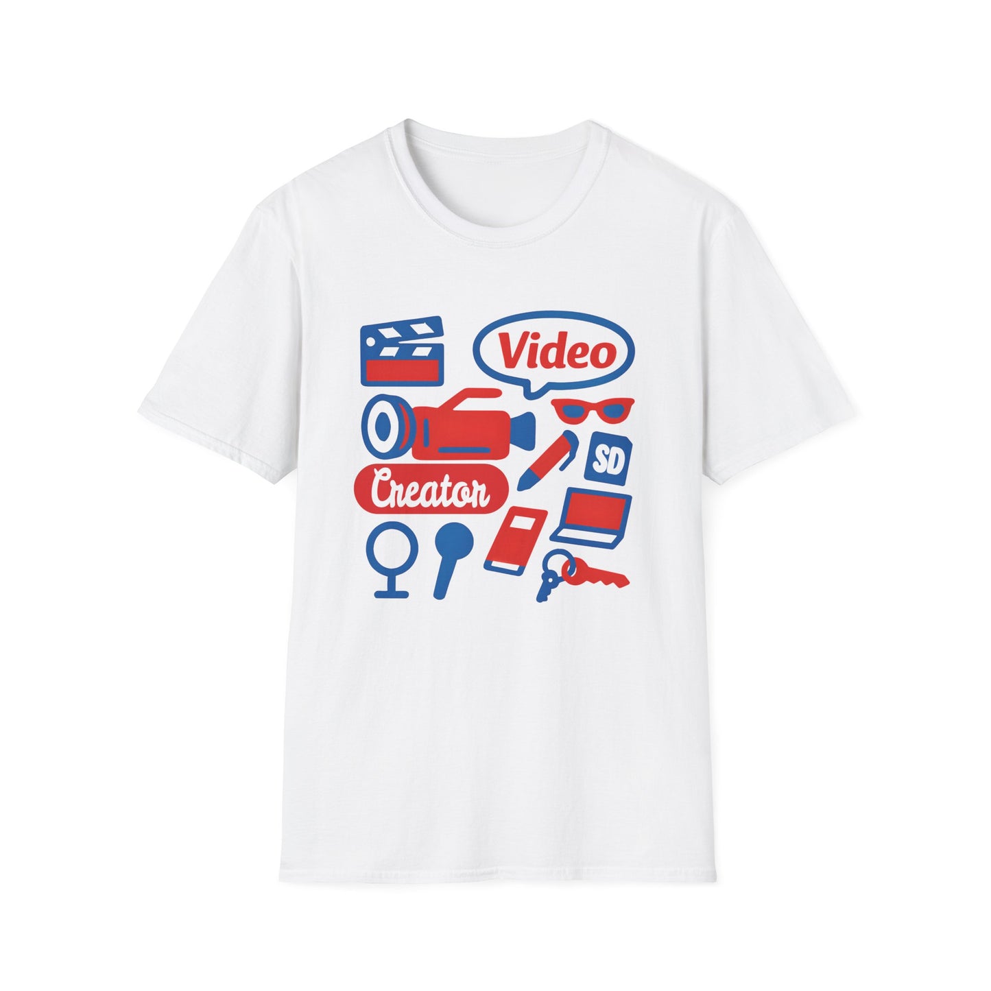Video Creator T-Shirt with Tools in a Flat Lay Design