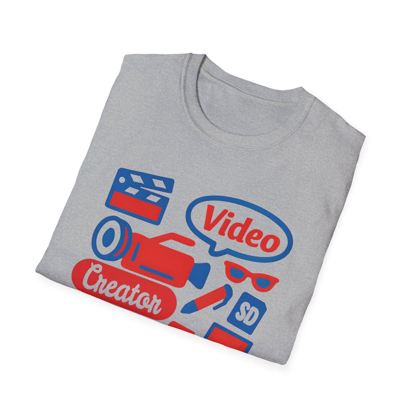 Video Creator T-Shirt with Tools in a Flat Lay Design