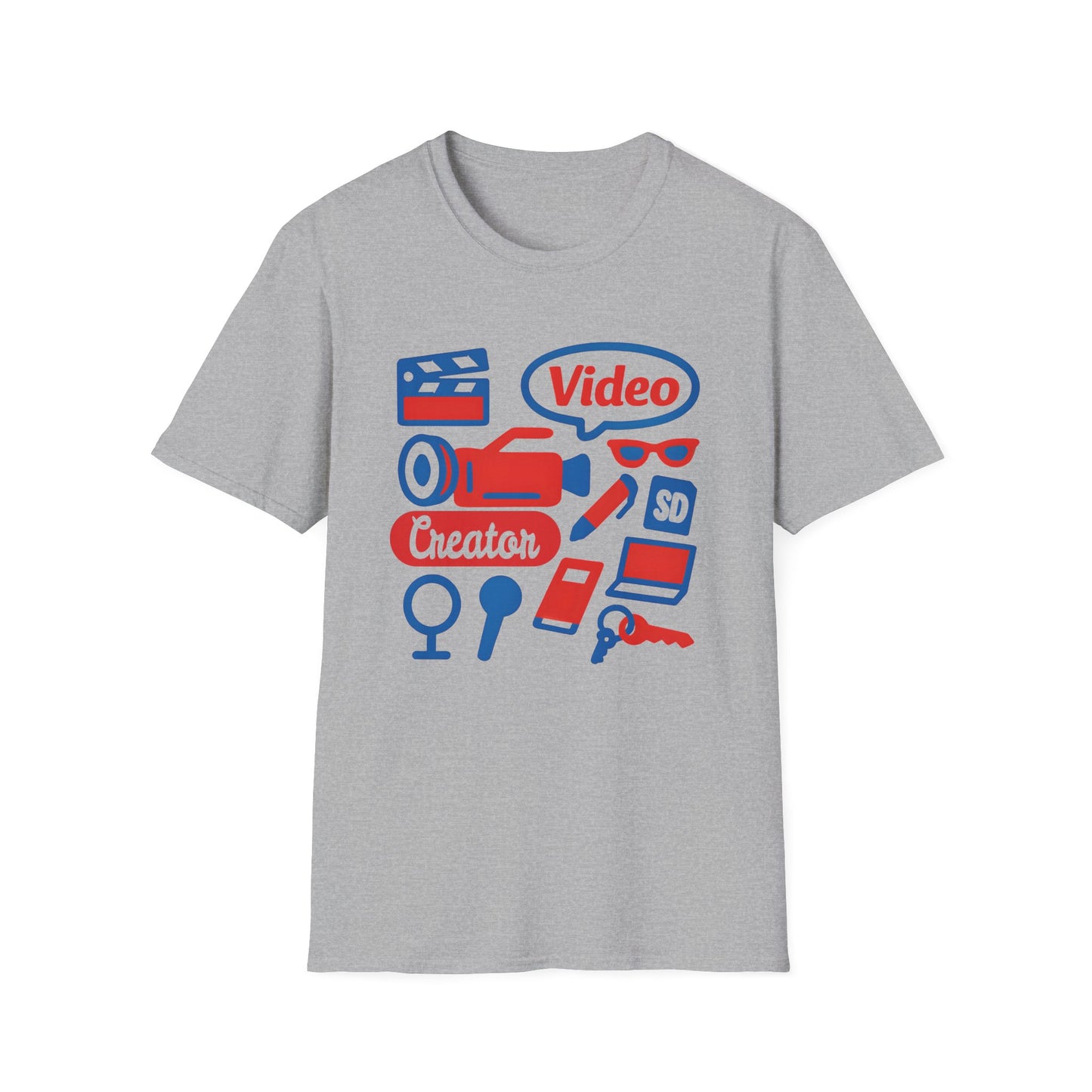 Video Creator T-Shirt with Tools in a Flat Lay Design