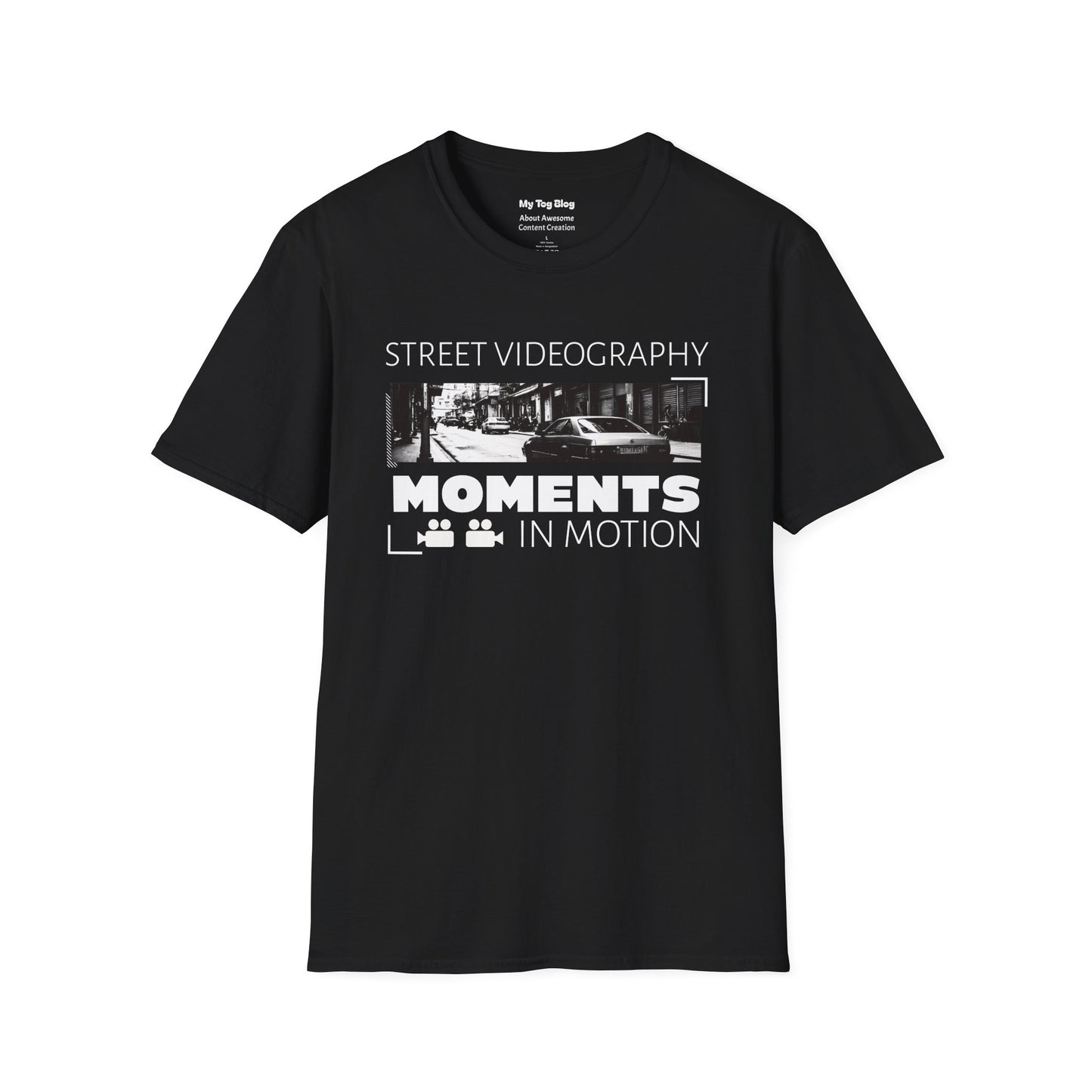 Street Videography T-Shirt — "Moments in Motion" Film Camera Tee