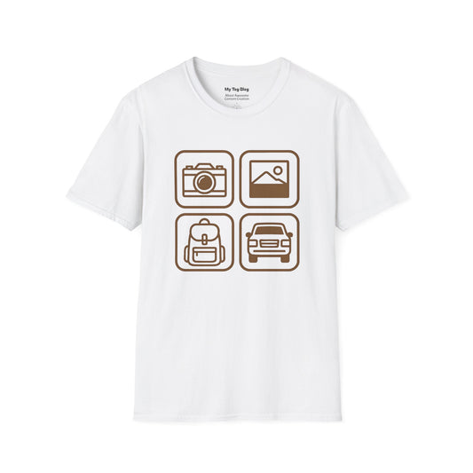 Photography Travel Icons T-Shirt - Adventure Inspired Tee for Travel enthusiasts and Photographers
