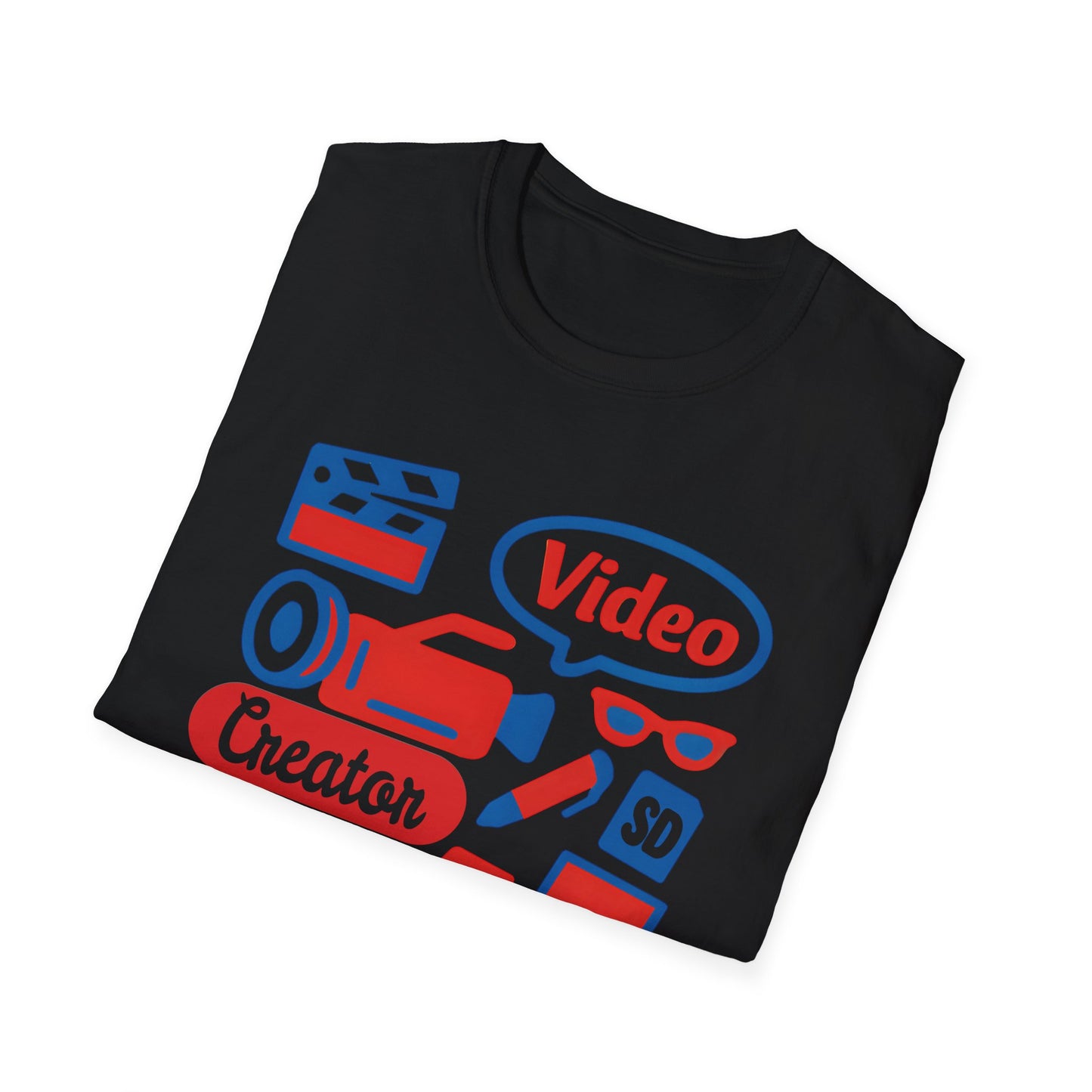 Video Creator T-Shirt with Tools in a Flat Lay Design
