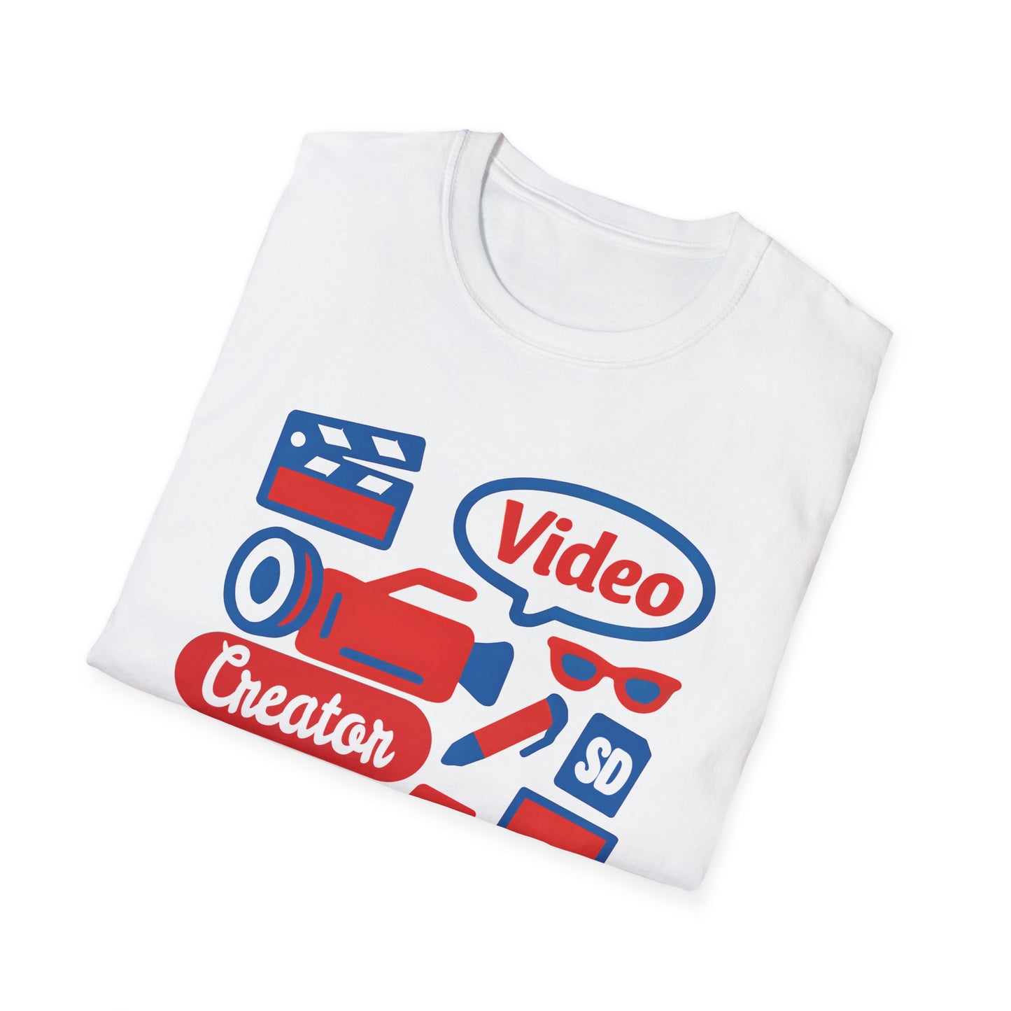 Video Creator T-Shirt with Tools in a Flat Lay Design